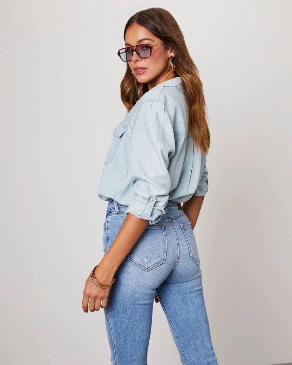 Women’s Oversized Button-Up Shirt with Chest Pockets