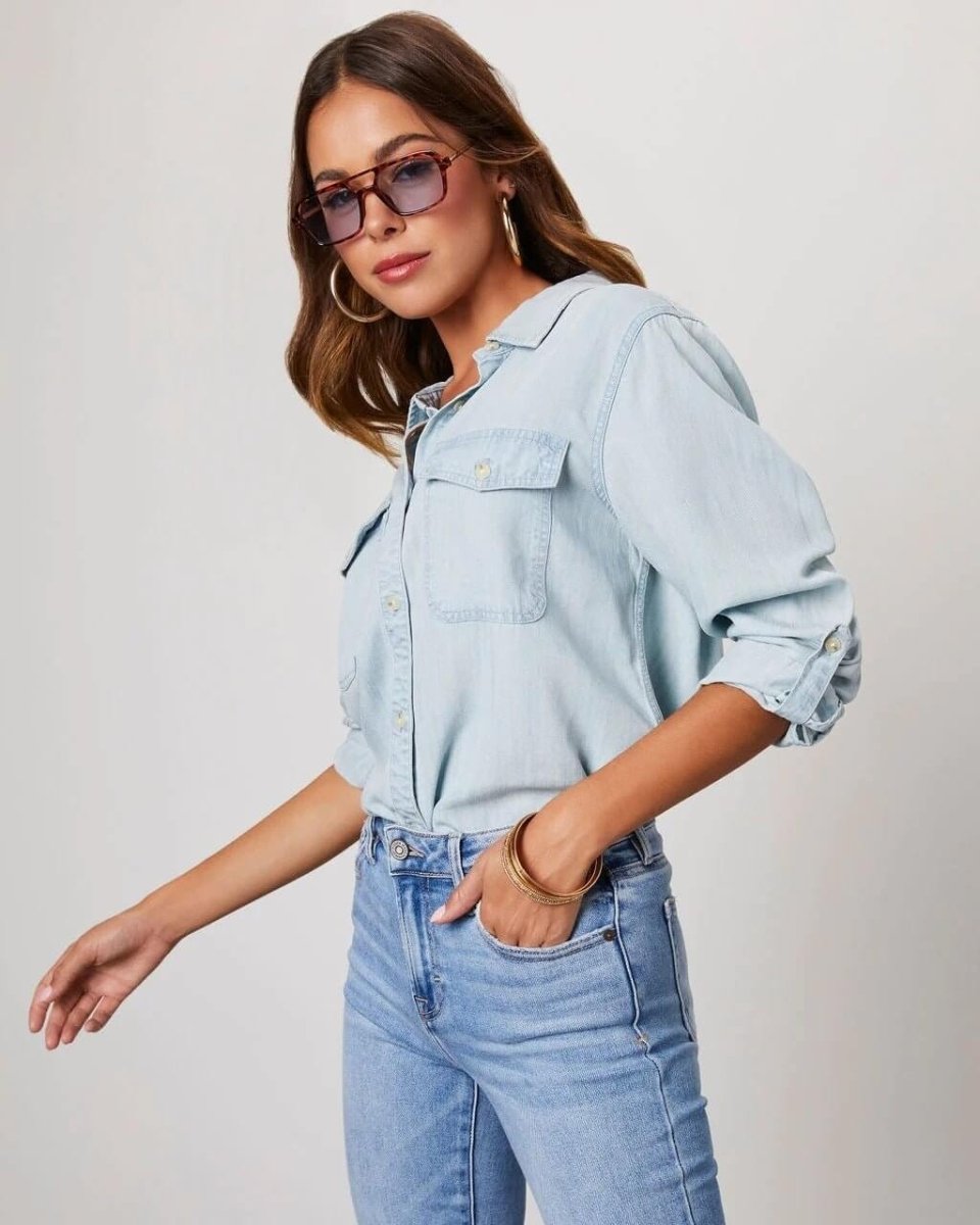 Women’s Oversized Button-Up Shirt with Chest Pockets