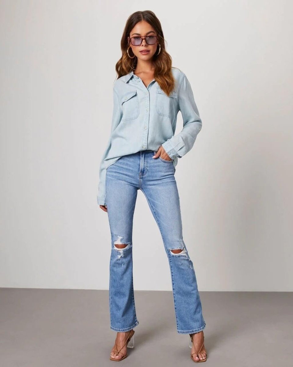 Women’s Oversized Button-Up Shirt with Chest Pockets