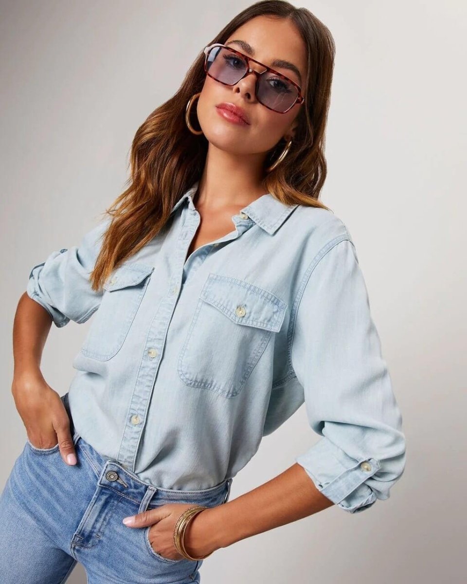 Women’s Oversized Button-Up Shirt with Chest Pockets