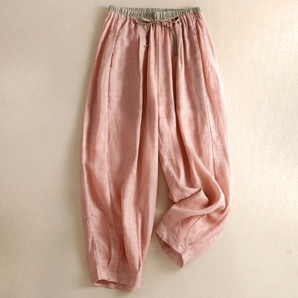Women’s Relaxed Drawstring Linen-Blend Pants – High-Waist Loose Fit