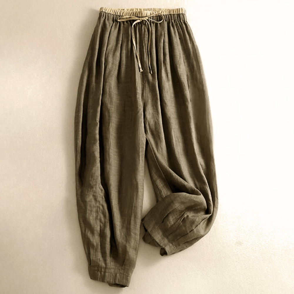 Women’s Relaxed Drawstring Linen-Blend Pants – High-Waist Loose Fit