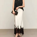 Women’s Satin Midi Skirt with Lace-Trim Hem