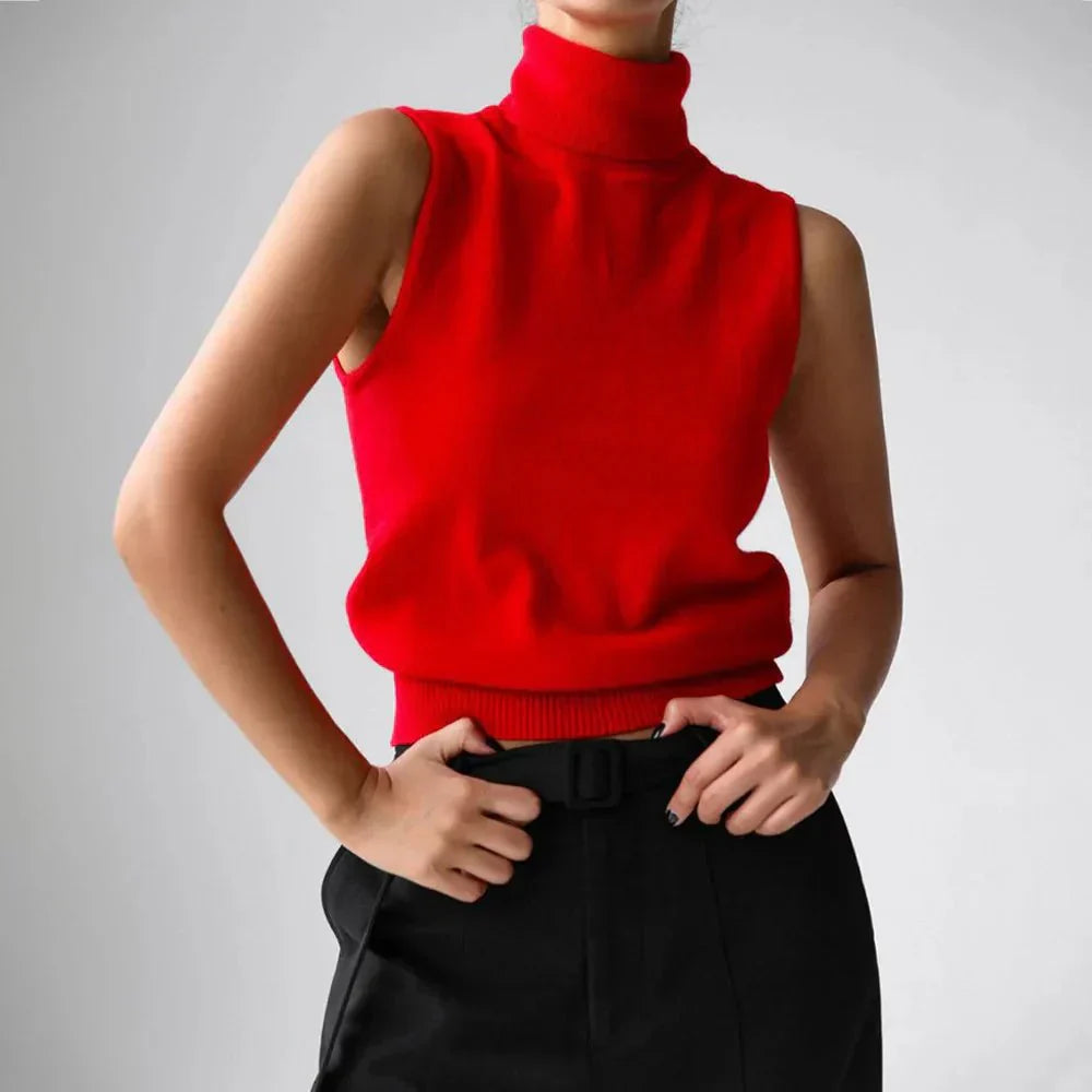Women’s Sleeveless High-Neck Knit Top – Minimal Tailored Fit