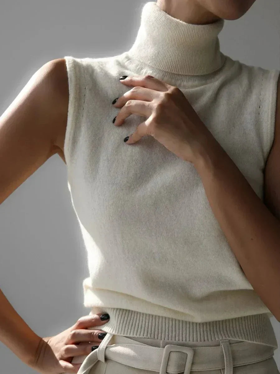 Women’s Sleeveless High-Neck Knit Top – Minimal Tailored Fit