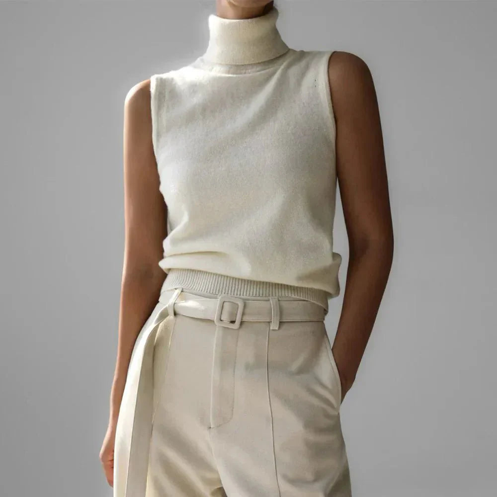 Women’s Sleeveless High-Neck Knit Top – Minimal Tailored Fit