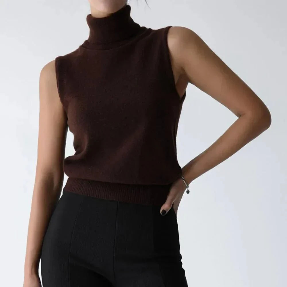Women’s Sleeveless High-Neck Knit Top – Minimal Tailored Fit