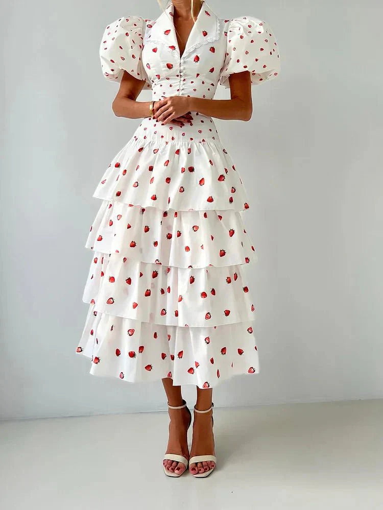 Women’s Strawberry Print Crop Top and Tiered Ruffle Skirt Two Piece Set