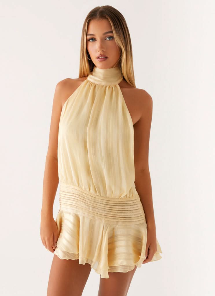 Women's Summer Halter Ruched Bodycon Mini Dress