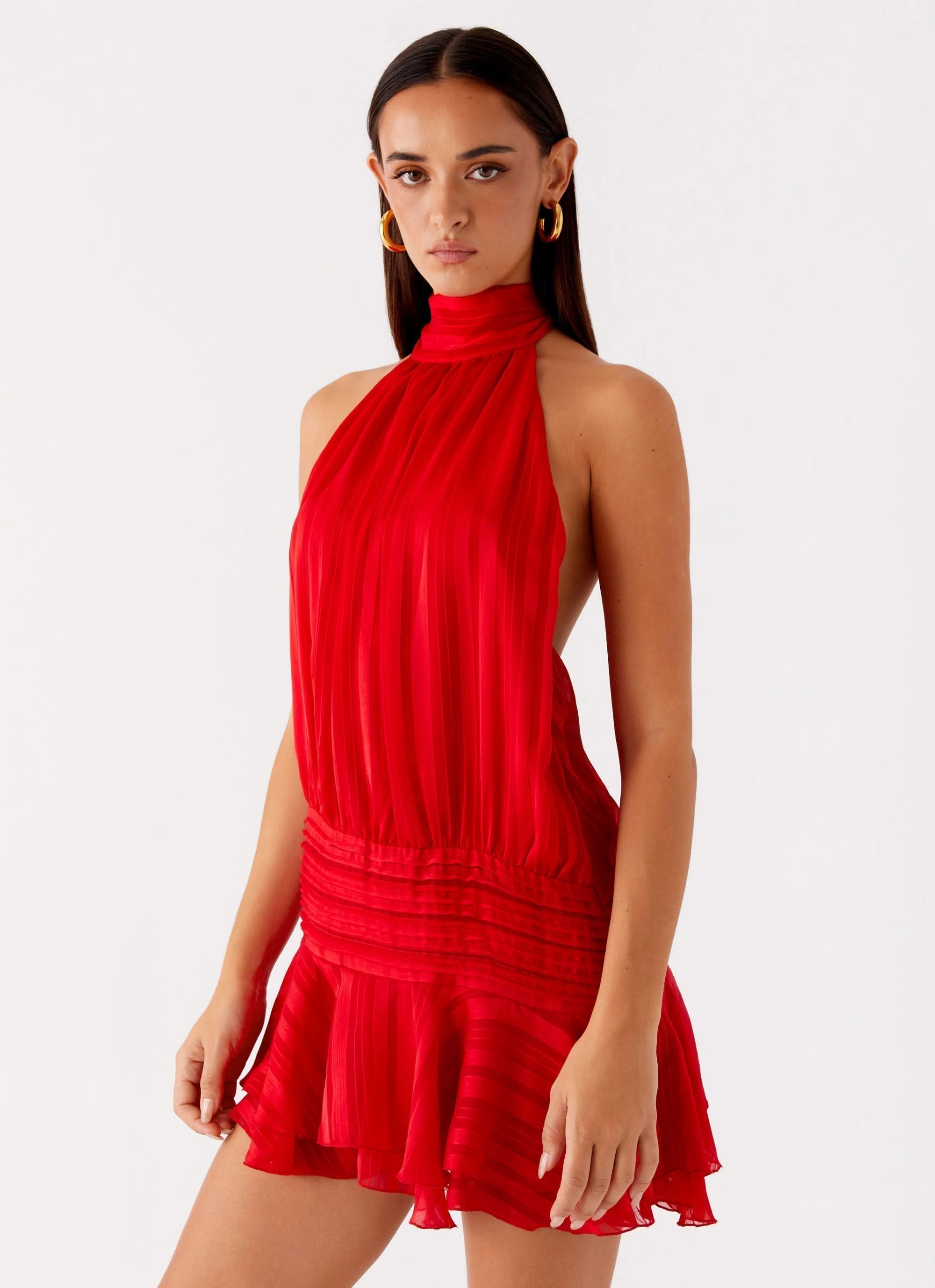 Women's Summer Halter Ruched Bodycon Mini Dress