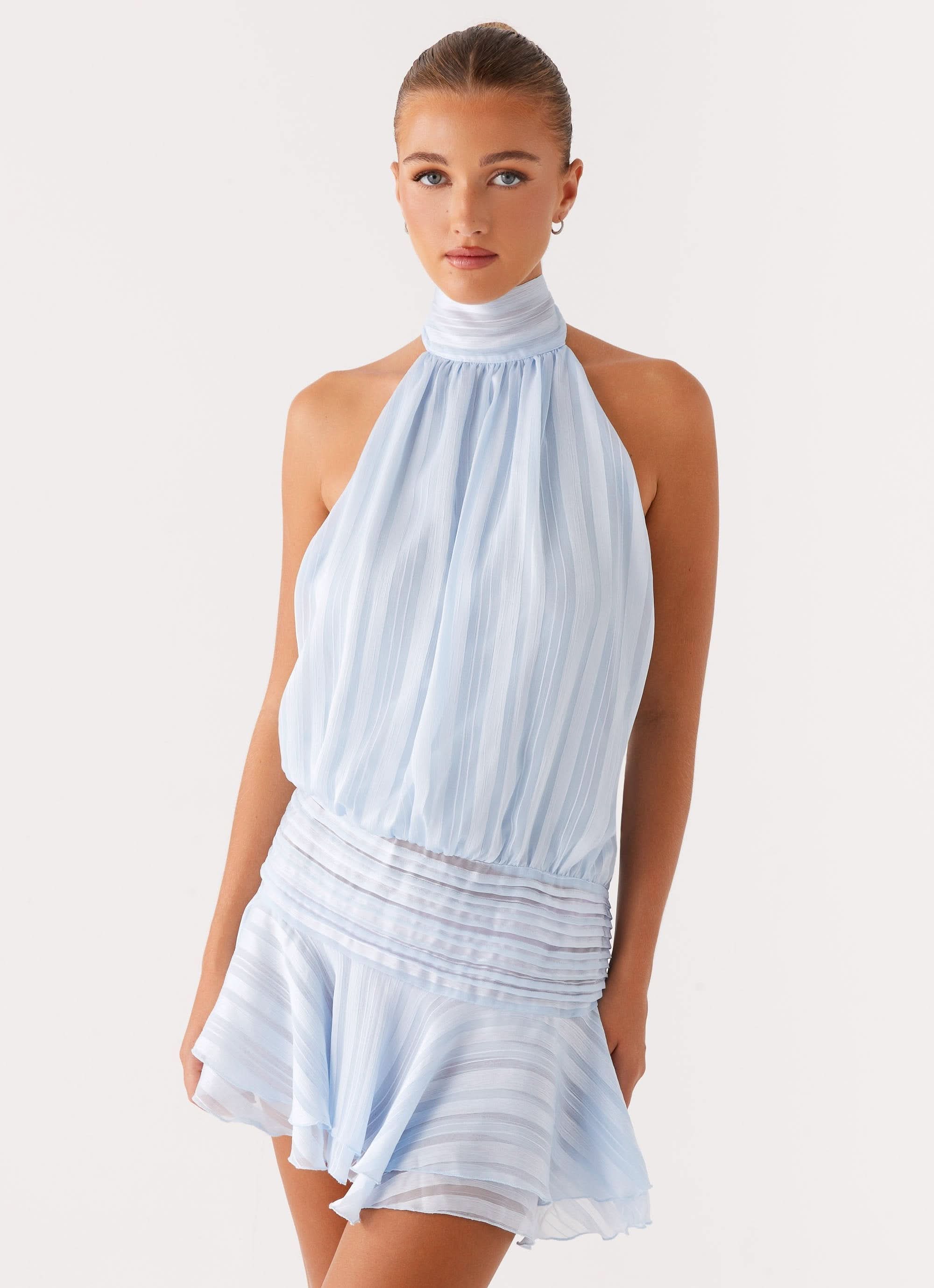 Women's Summer Halter Ruched Bodycon Mini Dress
