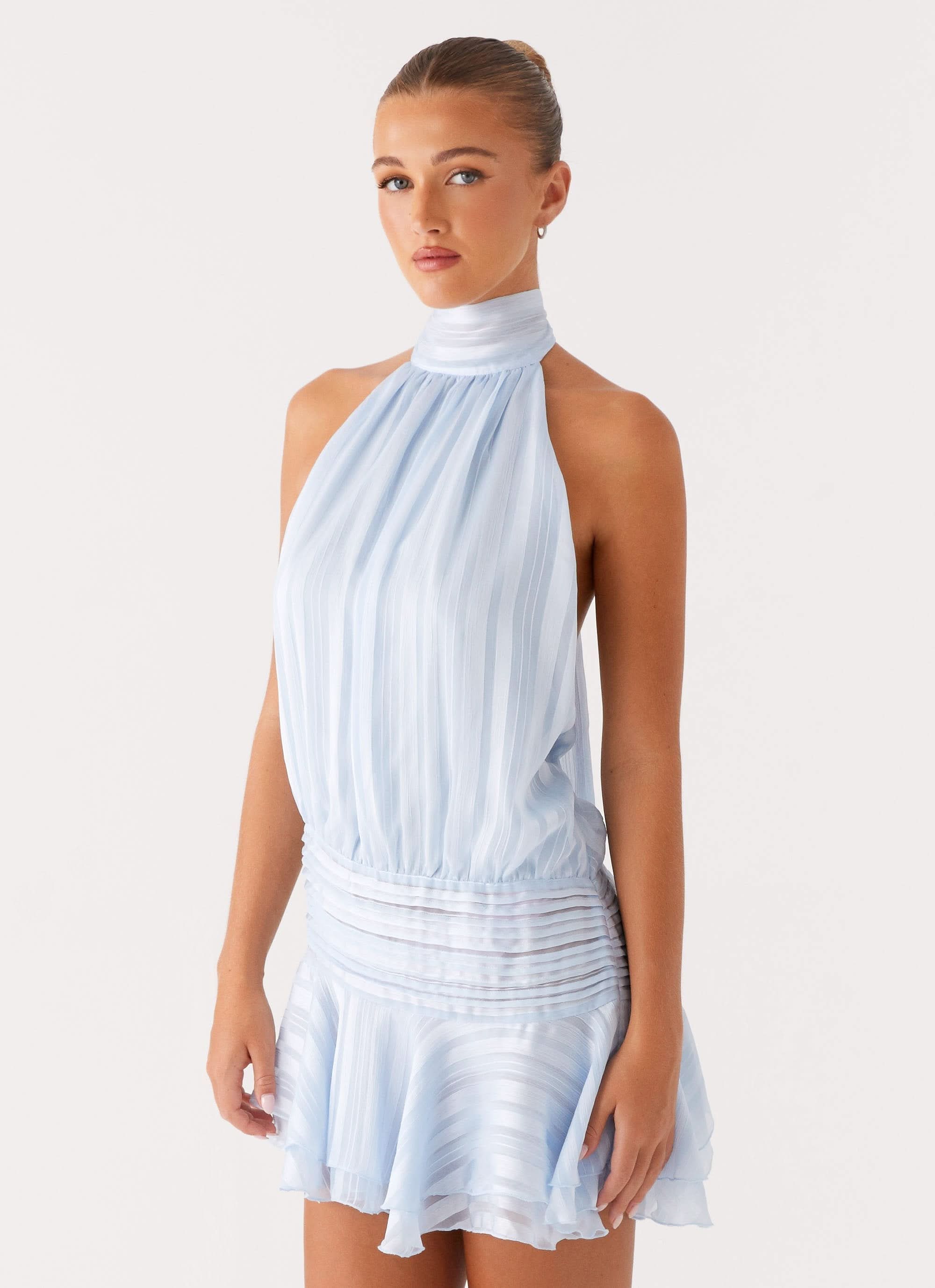 Women's Summer Halter Ruched Bodycon Mini Dress