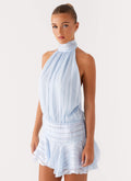 Women's Summer Halter Ruched Bodycon Mini Dress