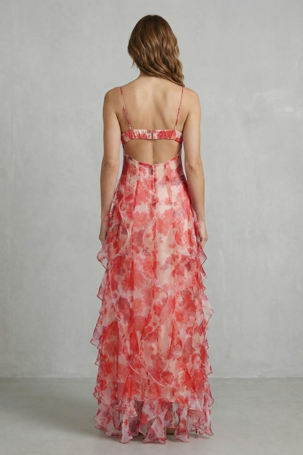 Women's Wedding Guest Floral Ruffle V-Neck Maxi Dress