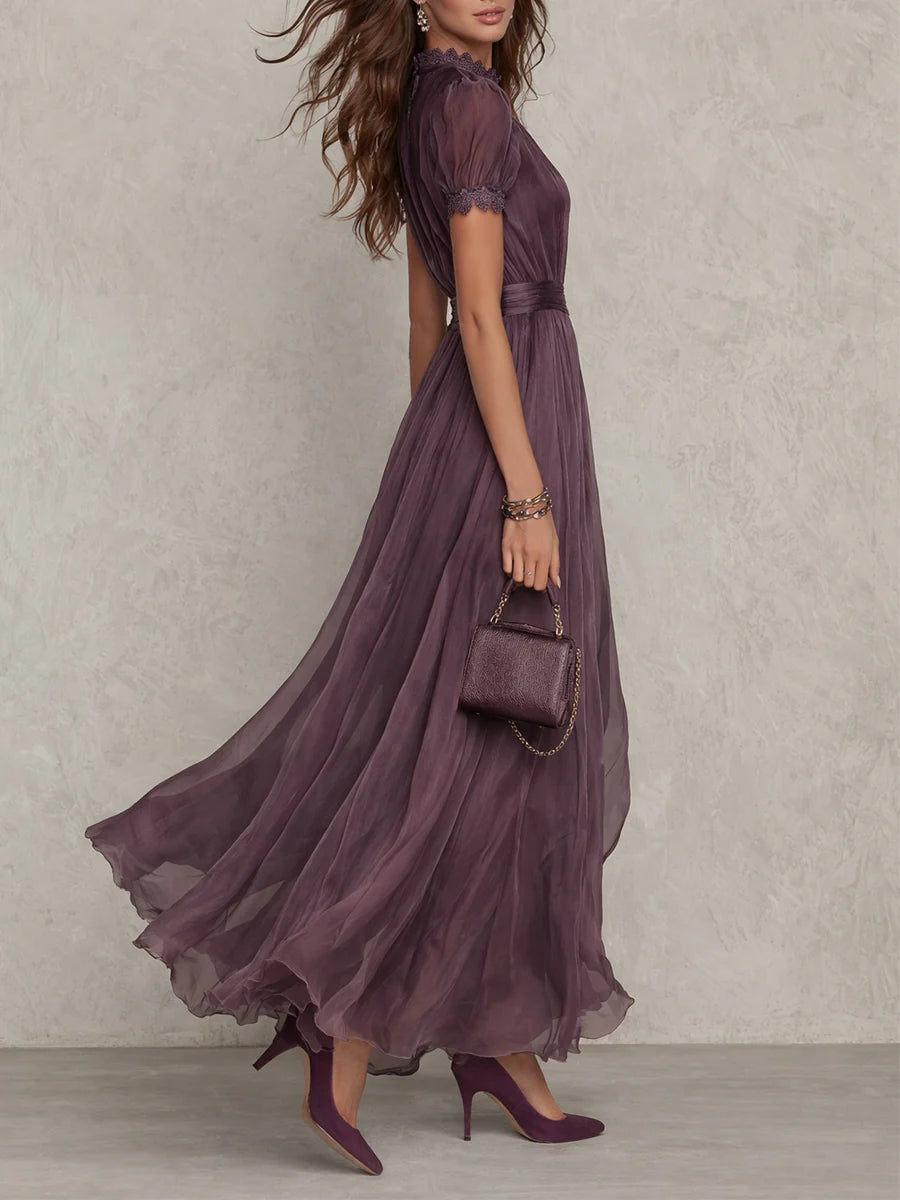 Women's Wedding Guest Purple Keyhole Chiffon Maxi Dress