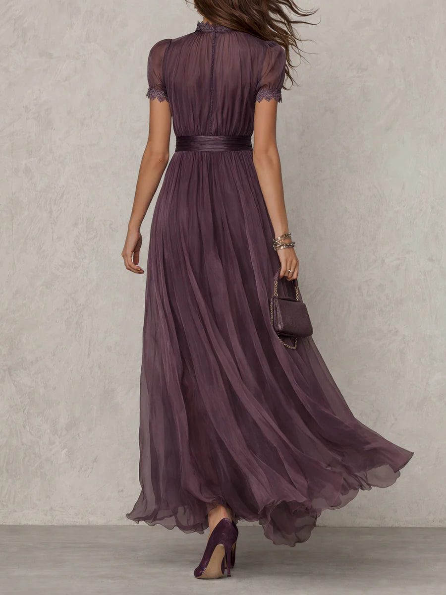 Women's Wedding Guest Purple Keyhole Chiffon Maxi Dress