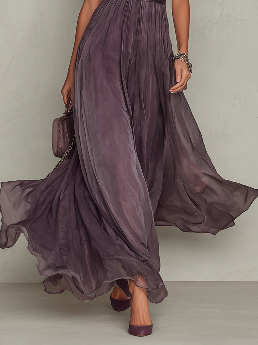 Women's Wedding Guest Purple Keyhole Chiffon Maxi Dress