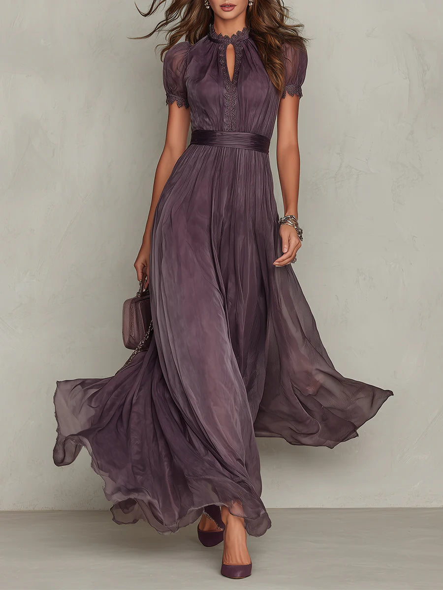 Women's Wedding Guest Purple Keyhole Chiffon Maxi Dress