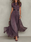 Women's Wedding Guest Purple Keyhole Chiffon Maxi Dress